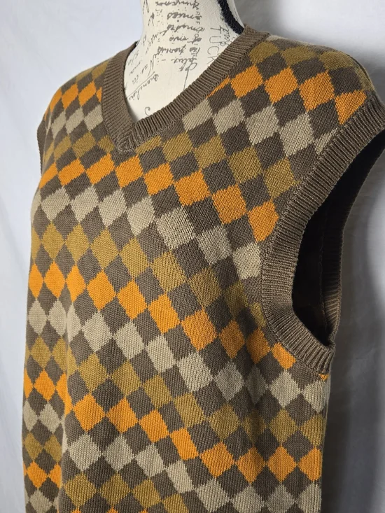 KNOWN SUPPLY Argyle Sweater Vest Dress - 100% Organic Cotton - NWT - Size S - Picture 2 of 7